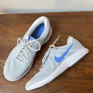 Nike Revolution 4 women’s’ Light Gray and Blue Mesh Running Shoes